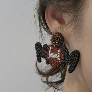 MOM, Gameday, football, seed bead earring, beaded earring, mom earring, gift